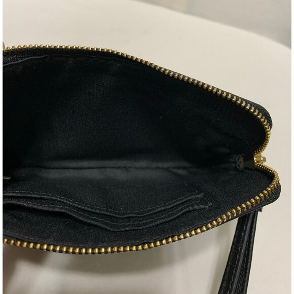Coach Corner Zip Wristlet Crossgrain Leather Black Gold NWOT - Picture 7 of 8